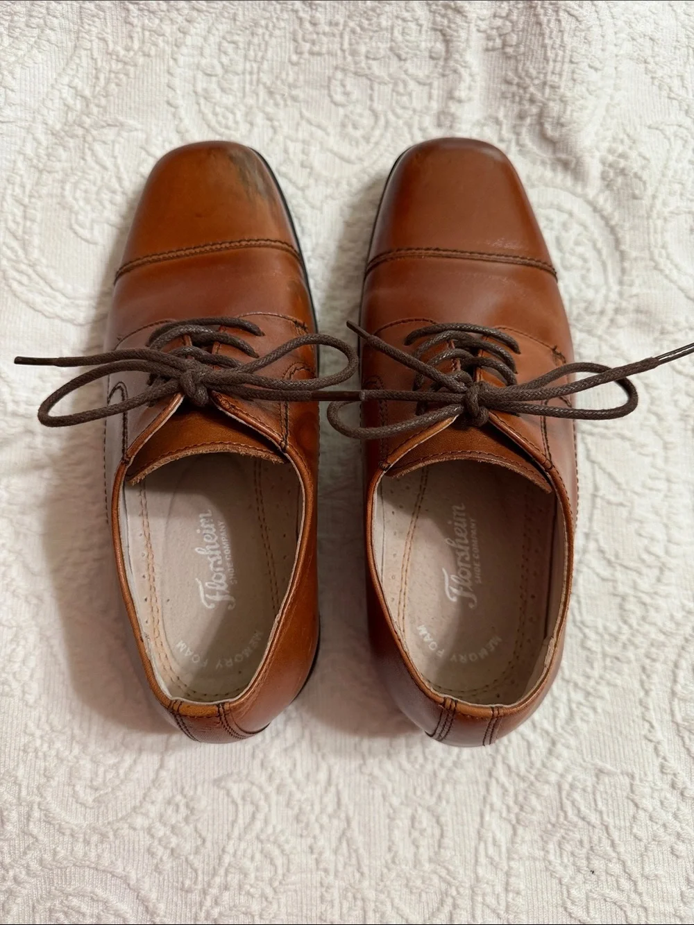 Florsheim Boys Size 3M Kids Dress Shoes Brown Leather Cap-Toe Lace-Up